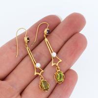 Antique Amethyst Peridot and Pearl Drop Dangle 9ct 9K Yellow Gold Earrings (4 of 4) Antique Amethyst Peridot and Pearl Drop Dangle 9ct 9K Yellow Gold Earrings (4 of 4)