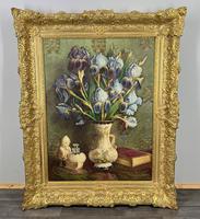 Oil Painting Vintage French Floral Still Life Gilt Ornate Frame Signed