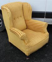 1940s Mahogany Wingback Armchair Upholstered in Gold. Nice Shape (3 of 3) 1940s Mahogany Wingback Armchair Upholstered in Gold. Nice Shape (3 of 3)