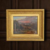Antique Gothic Oil Painting Of Norton St James Church, Victorian 19th Century
