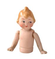 Antique German Bisque Pin Cushion Half Doll Googly Eyed Boy Articulated Arms