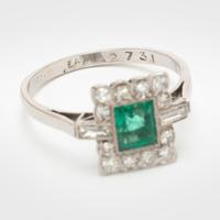 Art Deco Emerald & Diamond Cluster Engagement Ring c.1930 (6 of 7) Art Deco Emerald & Diamond Cluster Engagement Ring c.1930 (6 of 7)