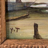 Antique coastal seascape oil painting of fishing boats signed YT (9 of 9) Antique coastal seascape oil painting of fishing boats signed YT (9 of 9)