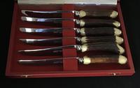 Cased Set of 6 Stag Horn Handle Steak Knives (2 of 6) Cased Set of 6 Stag Horn Handle Steak Knives (2 of 6)