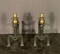 Unusual Decorative French Brass & Steel Fire Dogs with Candle Sconces (5 of 8) Unusual Decorative French Brass & Steel Fire Dogs with Candle Sconces (5 of 8)