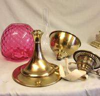 Antique Brass Oil Lamp with Cranberry Shade (4 of 7) Antique Brass Oil Lamp with Cranberry Shade (4 of 7)