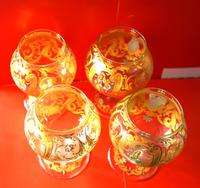 Rare Large Vintage Set of 4 Venetian Murano Hand Painted Goblets