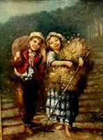 Antique Style Oil on Canvas 'Boy and Girl' in Gilt Frame (2 of 4) Antique Style Oil on Canvas 'Boy and Girl' in Gilt Frame (2 of 4)