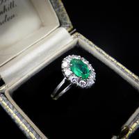 Vintage Emerald and Diamond Platinum Oval Cluster Halo Ring (2 of 9) Vintage Emerald and Diamond Platinum Oval Cluster Halo Ring (2 of 9)
