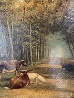 Antique 19th Century British Landscape Oil Painting of Cows Cattle in Wood Signed JD Morris '2 of 2' (5 of 10) Antique 19th Century British Landscape Oil Painting of Cows Cattle in Wood Signed JD Morris '2 of 2' (5 of 10)