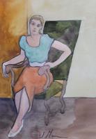 Pair of Watercolours Girl in the Chair Listed French Artist Janine Marca 1960s (8 of 10) Pair of Watercolours Girl in the Chair Listed French Artist Janine Marca 1960s (8 of 10)