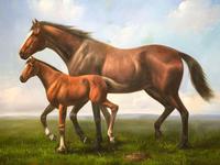 Huge Great English Canvas Portrait Mare Horse with Foal Picture after Neil Cawthorne (2 of 2) Huge Great English Canvas Portrait Mare Horse with Foal Picture after Neil Cawthorne (2 of 2)