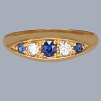 Antique Sapphire and Diamond Five-stone Ring – 18ct Gold Hallmarked Chester 1914