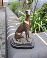 Cast Bronze Seated Greyhound Sculpture