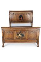 Antique Edwardian Oak Chinoiserie Double Bed Antique Edwardian Oak Chinoiserie Double Bed