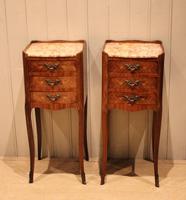 Pair Of Mahogany & Kingwood Marble Top Bedside Cabinets