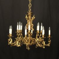 French Large Gilded Bronze 16 Light Chandelier