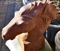 Pair of Large Outdoor Weathered Cast Iron Horse Heads (3 of 7) Pair of Large Outdoor Weathered Cast Iron Horse Heads (3 of 7)