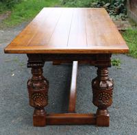 1960s Carved Oak Refectory Table with Set 8 Dining Chairs Green Upholstery (3 of 10) 1960s Carved Oak Refectory Table with Set 8 Dining Chairs Green Upholstery (3 of 10)