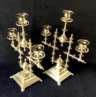 Pair of Heavy Brass Aesthetic Movement Three Branch Candelabra. (4 of 8) Pair of Heavy Brass Aesthetic Movement Three Branch Candelabra. (4 of 8)