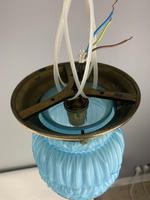 Art Deco Ceiling Light With Original Blue Shade; Brass Gallery; Rewired (6 of 7) Art Deco Ceiling Light With Original Blue Shade; Brass Gallery; Rewired (6 of 7)