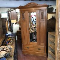 Antique Satinwood Single Wardrobe with Mirror Door 1910s