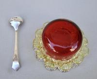 Victorian Cranberry & Uranium Glass Salt with Victorian Silver Salt Spoon, Chester 1896 (5 of 5) Victorian Cranberry & Uranium Glass Salt with Victorian Silver Salt Spoon, Chester 1896 (5 of 5)