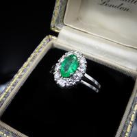 Vintage Emerald and Diamond Platinum Oval Cluster Halo Ring (3 of 9) Vintage Emerald and Diamond Platinum Oval Cluster Halo Ring (3 of 9)