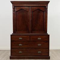 Antique 18th Century Linen Press Cupboard In Mahogany