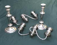 Pair of Edwardian Silver Plate on Copper Three Branch Candelabra (8 of 8) Pair of Edwardian Silver Plate on Copper Three Branch Candelabra (8 of 8)