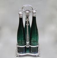 Fabulous Set of 3 Victorian Silver Mounted Bristol Green Glass Decanter By Henry Wilkinson & Co, Birmingham 1839 - in Original Silver Plated Stand (3 of 12) Fabulous Set of 3 Victorian Silver Mounted Bristol Green Glass Decanter By Henry Wilkinson & Co, Birmingham 1839 - in Original Silver Plated Stand (3 of 12)