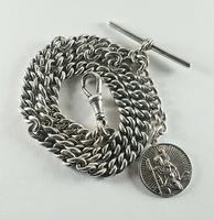 Beautiful Solid Silver Henry Allday Double Link Albert Chain & T BAR (9 of 12) Beautiful Solid Silver Henry Allday Double Link Albert Chain & T BAR (9 of 12)