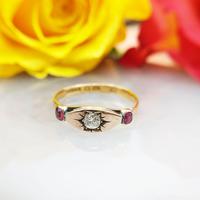 Antique Victorian 22ct 9ct Gold Old Mine Cut Diamond & Ruby Trilogy Ring | Three Stone Ring (5 of 10) Antique Victorian 22ct 9ct Gold Old Mine Cut Diamond & Ruby Trilogy Ring | Three Stone Ring (5 of 10)