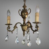 Gilt Bronze Chandelier 3 Arm Ceiling Light with Crystal Droplets (6 of 8) Gilt Bronze Chandelier 3 Arm Ceiling Light with Crystal Droplets (6 of 8)