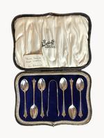Antique Silver Set of 6 Teaspoons & Sugar Tongs (3 of 6) Antique Silver Set of 6 Teaspoons & Sugar Tongs (3 of 6)