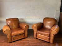 Wonderful Pair of French Leather Club Chairs - Cuban Lounge Models c.1950