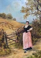 'R.M Stewart' Original 19thc Harvesting Maid Oil Portrait Painting - Dated 1886 (4 of 12) 'R.M Stewart' Original 19thc Harvesting Maid Oil Portrait Painting - Dated 1886 (4 of 12)