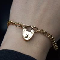 Antique Heart Padlock Graduated Curb 9ct 9K Gold Bracelet 7.5" (8 of 9) Antique Heart Padlock Graduated Curb 9ct 9K Gold Bracelet 7.5" (8 of 9)