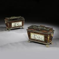 Extremely Rare Pair of Regency Cast-Iron Sarcophagus Shaped Strong Boxes Extremely Rare Pair of Regency Cast-Iron Sarcophagus Shaped Strong Boxes