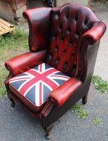 1960s Red Leather Wingback Armchair with Union Jack (3 of 3) 1960s Red Leather Wingback Armchair with Union Jack (3 of 3)