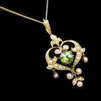Antique Peridot and Pearl Lavalier 15ct 15K Gold Drop Pendant Necklace and Brooch (4 of 12) Antique Peridot and Pearl Lavalier 15ct 15K Gold Drop Pendant Necklace and Brooch (4 of 12)