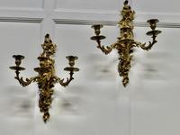 Pair of Large 19th Century Baroque French Brass Triple Wall Sconces (4 of 5) Pair of Large 19th Century Baroque French Brass Triple Wall Sconces (4 of 5)
