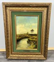 Vintage Oil Painting Landscape Sheep River Scene Signed 1930 A.S. Edwin (LOT 3879)