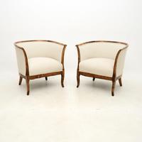 Pair of Antique Swedish Satin Birch Armchairs