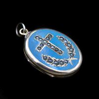Antique Blue Enamel & Pearl Cross Laurel 9ct Gold Oval Locket Pendant (2 of 9) Antique Blue Enamel & Pearl Cross Laurel 9ct Gold Oval Locket Pendant (2 of 9)