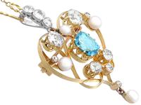 3.22ct Diamond & 2.10 ct Aquamarine, Pearl & 18ct Yellow Gold Pendant / Brooch - Antique Victorian (4 of 9) 3.22ct Diamond & 2.10 ct Aquamarine, Pearl & 18ct Yellow Gold Pendant / Brooch - Antique Victorian (4 of 9)