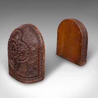 Pair of Antique Ornate Bookends, Anglo-Indian Beech, Book Rests c.1900