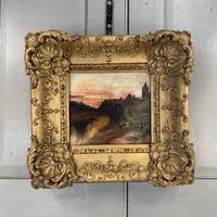 Antique Victorian signed oil painting river landscape at sunset in gesso frame (5 of 8) Antique Victorian signed oil painting river landscape at sunset in gesso frame (5 of 8)