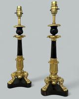 Antique Pair French Doré Bronze Neoclassical Ormolu Gilt Candlesticks Table Lamps