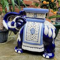 Mid 20th Century French Ceramic Hand-painted Elephant-form Garden Seat (2 of 9) Mid 20th Century French Ceramic Hand-painted Elephant-form Garden Seat (2 of 9)